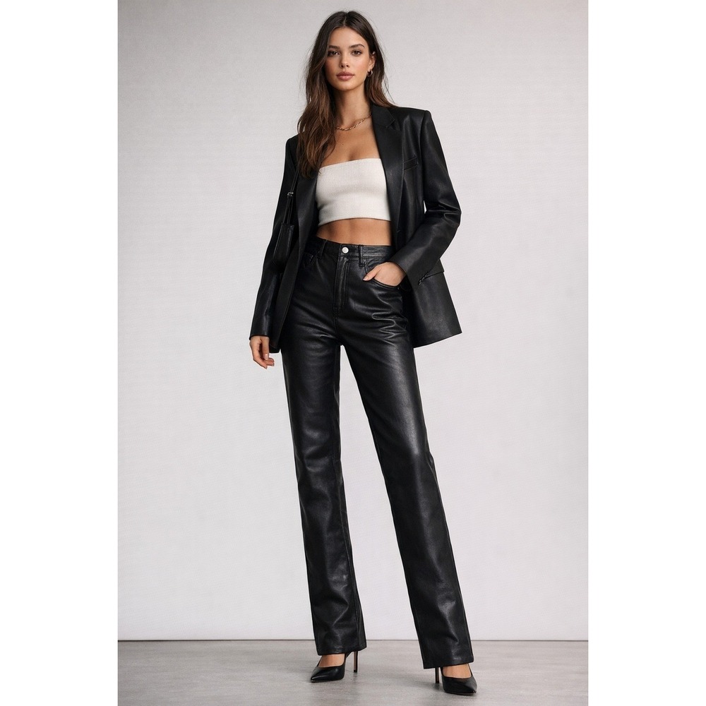 Wilfred Pants Womens 2 Black Faux Leather The Melina High Rise Straight Leg